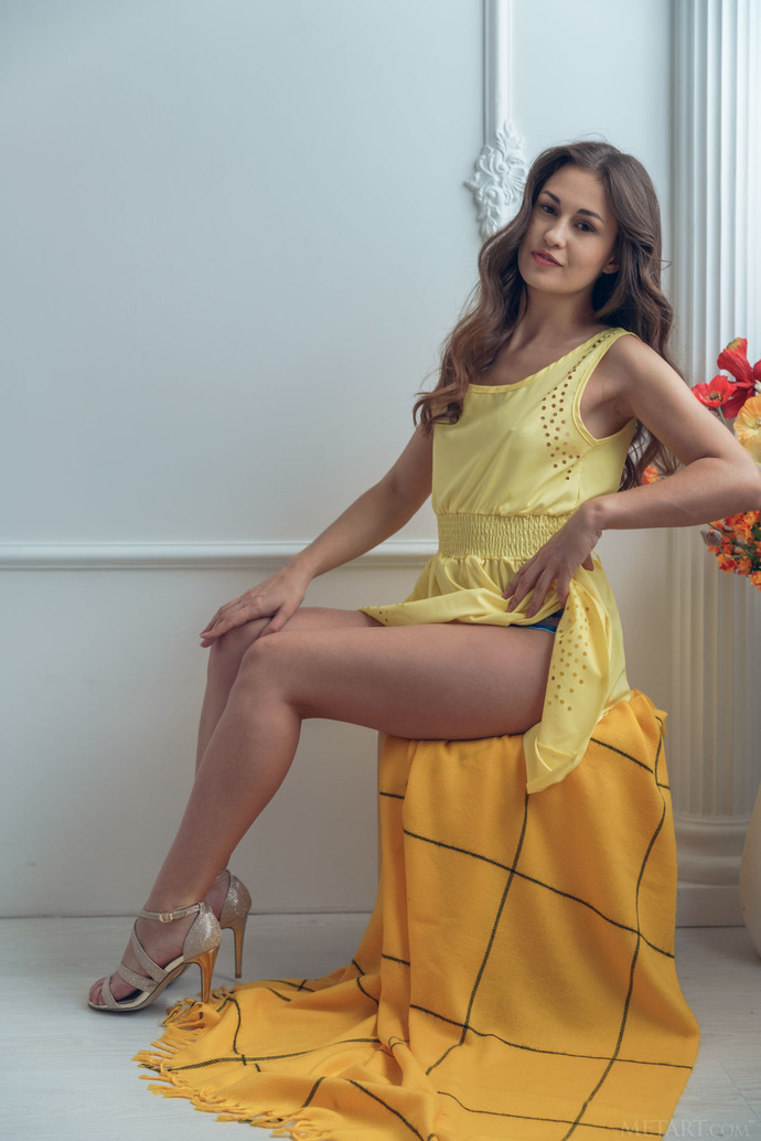 Gorgeous Lilian Slips Out Of Her Sexy Yellow Summer Dress 00