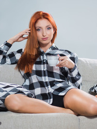 Stunning redhead Michelle H is relaxing with a cup of tea #00