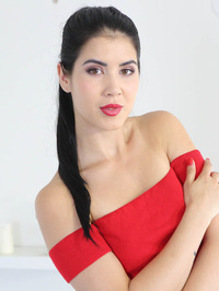 Ponytailed Brunette In Red Uses Fingers To Her Complete Satisfaction #08