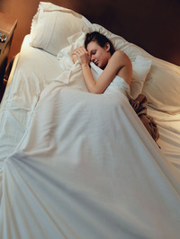 Beautiful Mirabella is so horny, grabbing her favorite glass dildo as she sprawls half-naked on the bed #20